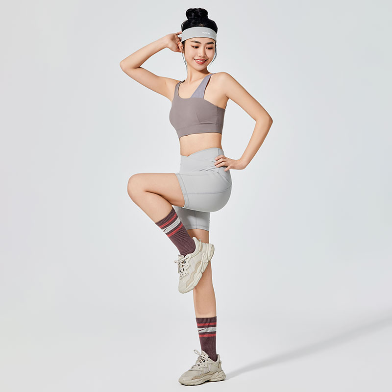 Pantaloni scurți sport pentru femei, gri, vopsit simplu