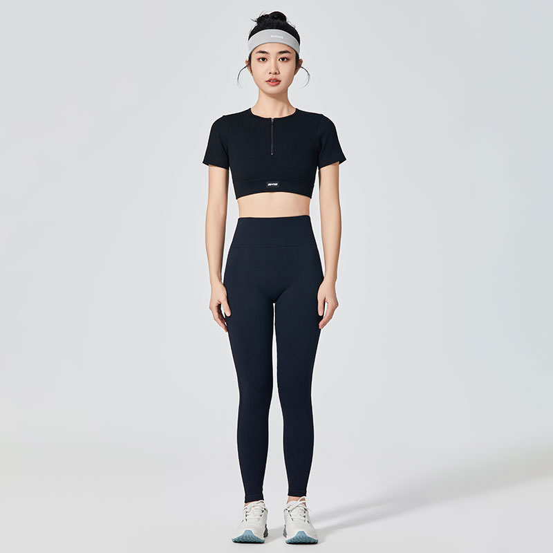 Leggings sport clasici negri fără sudură pentru femei